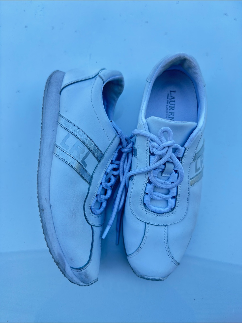 Lauren Ralph Lauren White Sneakers with Silver Stripes